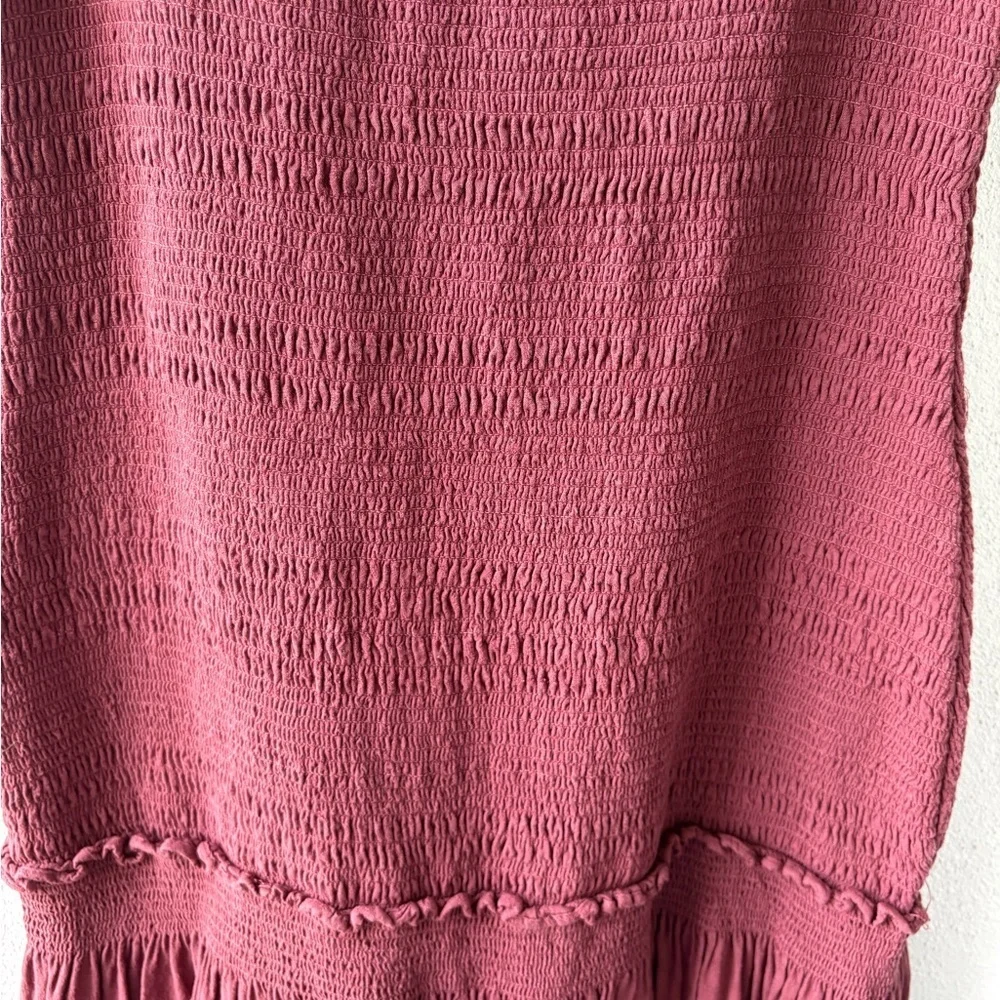Anthropologie Escondido‎ Smocked Drop Waist Wine Dress XS Square Neck